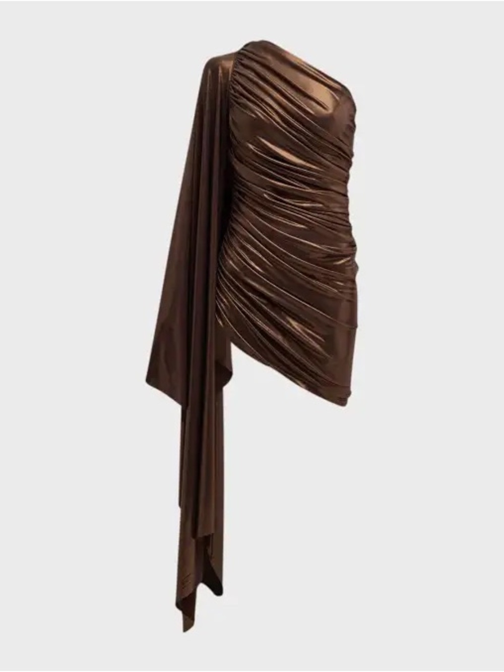 Norma Kamali One-Shoulder Ruched Chocolate Brown Mini Dress
